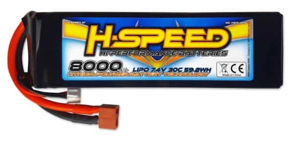 LIPO 8000MAH 7.4V 30C RACING AKKU H-SPEED MIT T-STECKER UND XH (155X45X28MM)